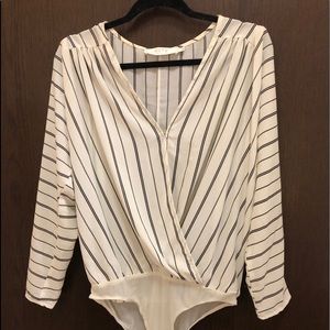 ASTR The Label crossover bodysuit stripes blouse.